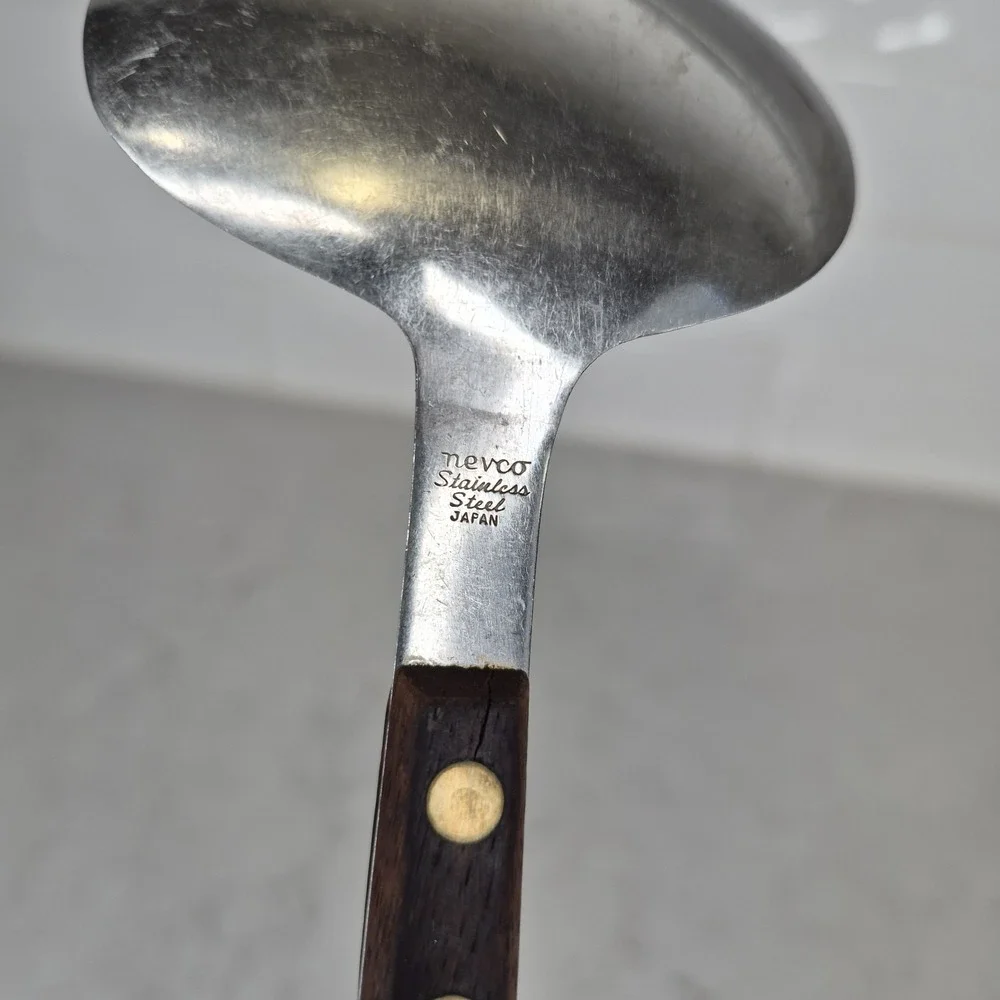 Vintage NEVCO Stainless Steel Japanese Teak Wood‎ Spoon & Fork Salad Serving Set